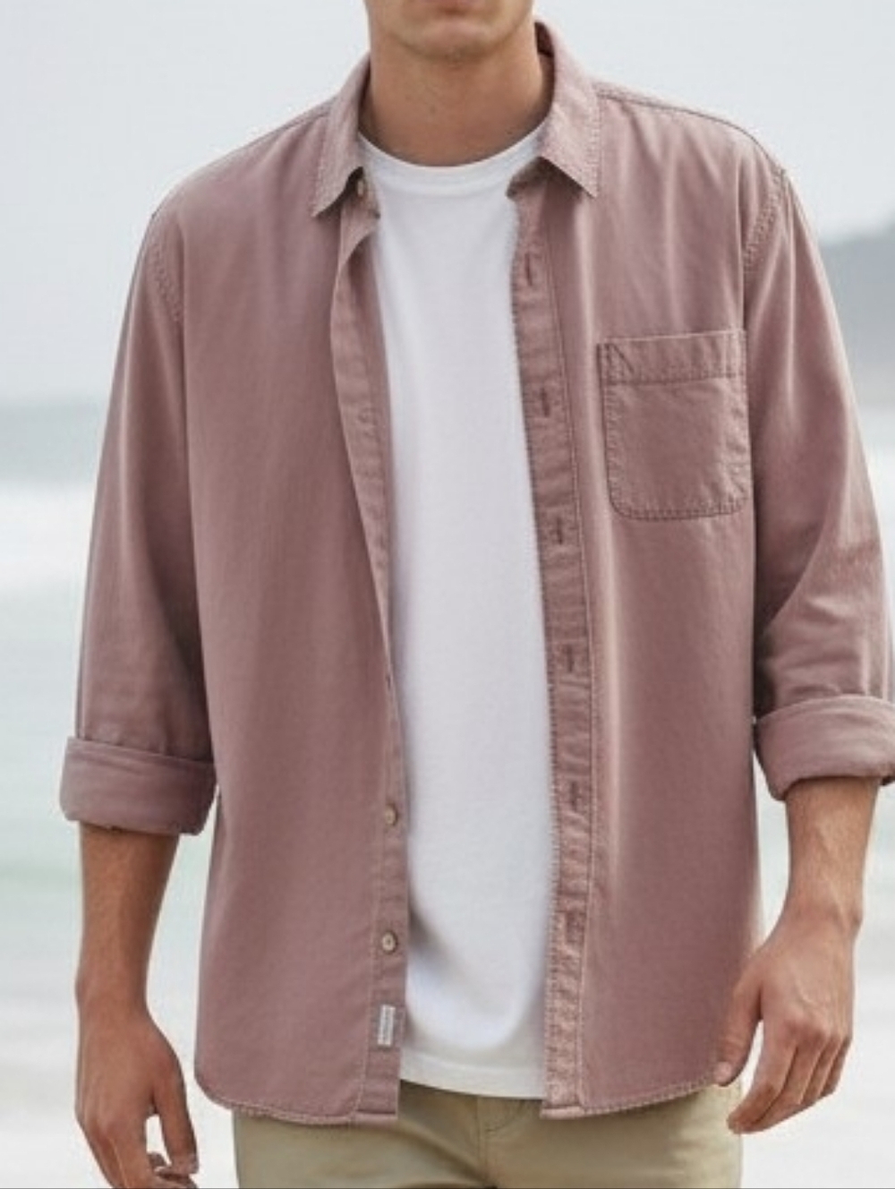 Tommy Bahama- Lite Burundy, Long Sleeve, Denim Button Down Shirt, Metal Buttons